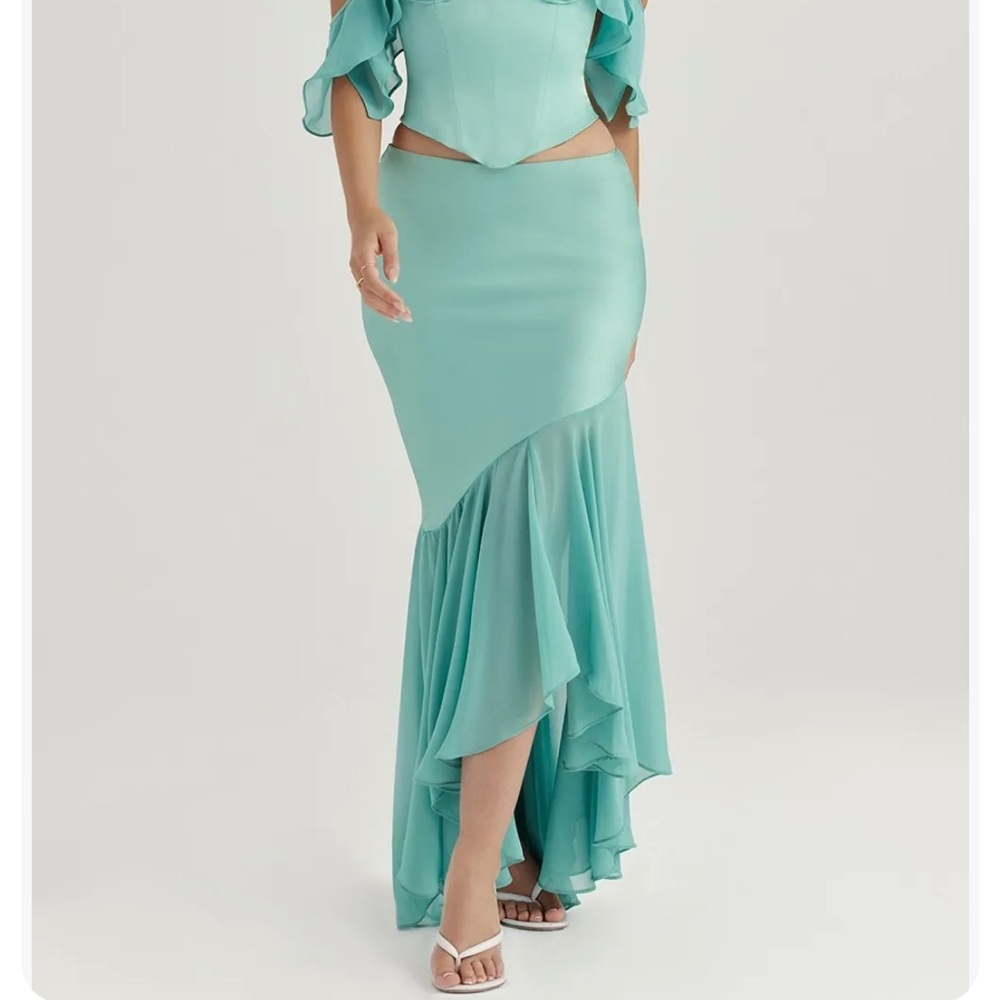 House of CB Lila jade ruffle maxi skirt